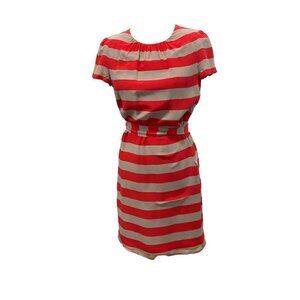 Pippa Tan Striped Silk Shift Dress